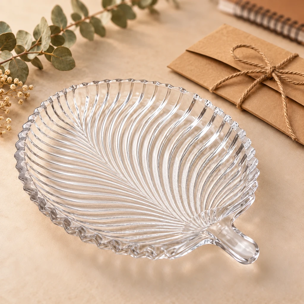 Premium Leaf-Shape Glass Serving Platter - view 4
